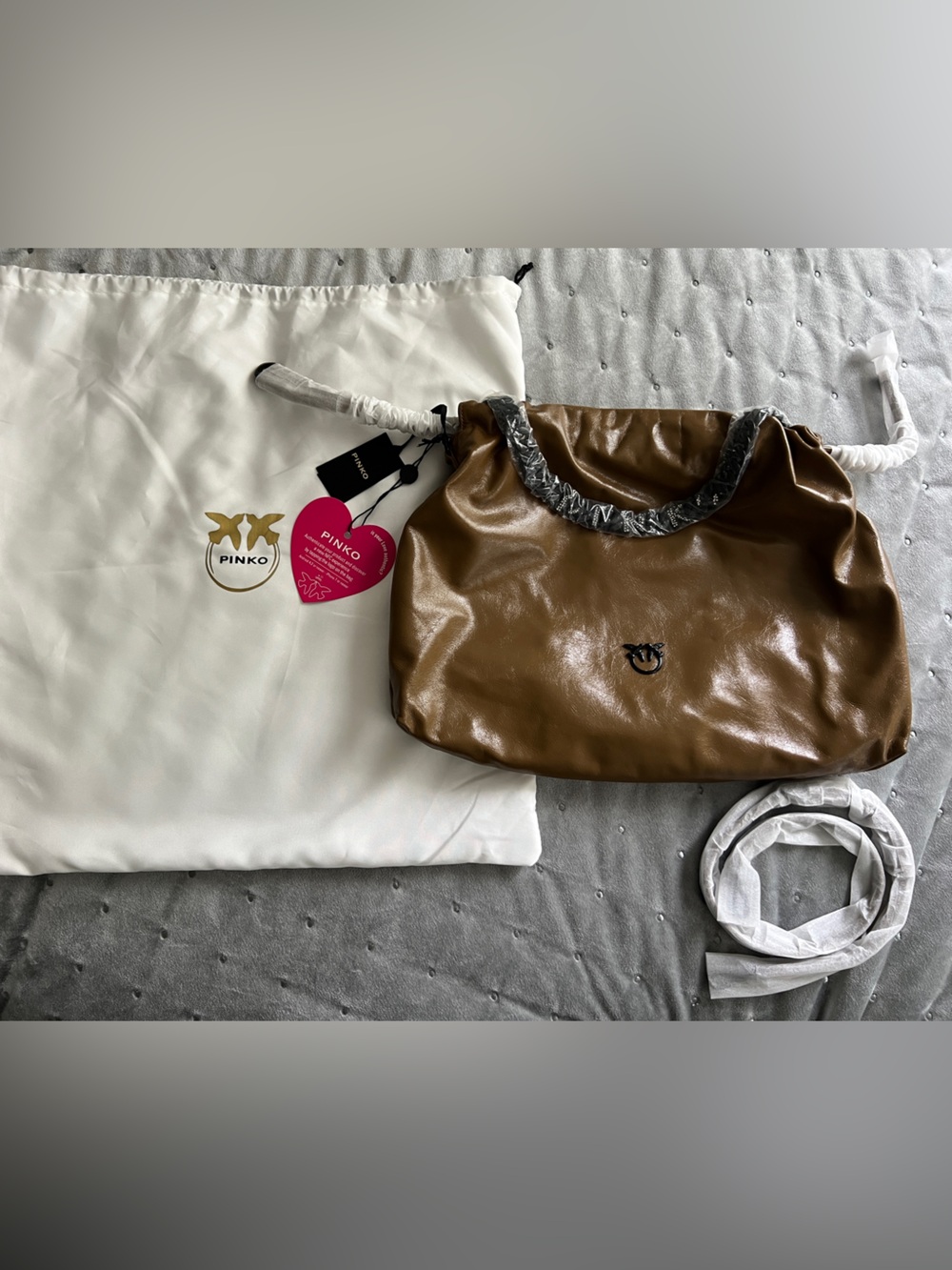 Pinko Women's Brown Naplak Leather Shoulder Bag With Chain Strap